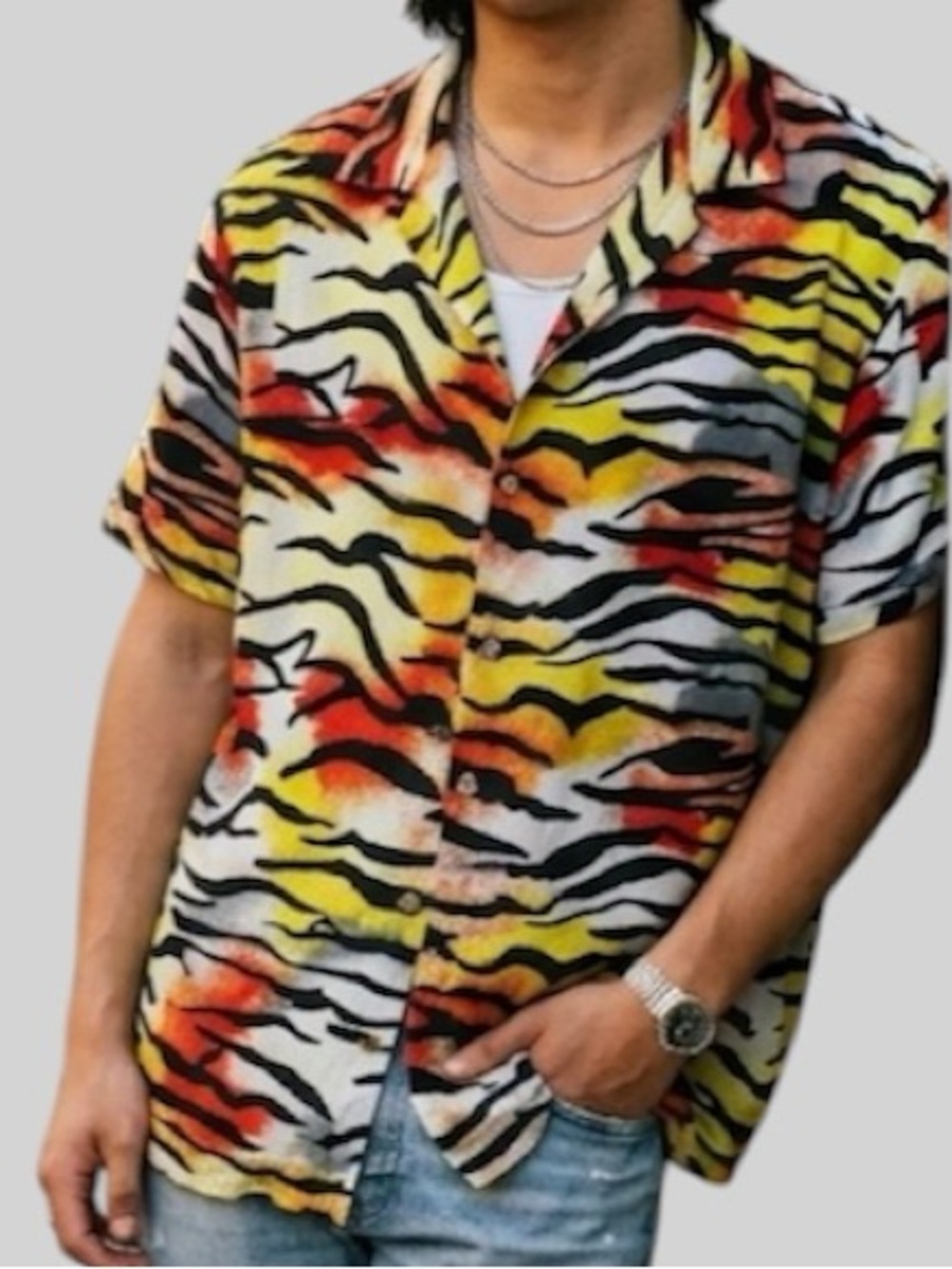 Ed Hardy Tiger Print Button up Short Sleeve Shirt Multicolor Size XL Vintage Y2K